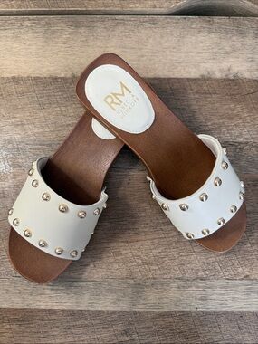Rebecca Minkoff Cream Slide Sandals with Gold Studs, NWT